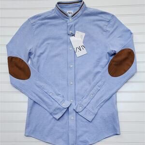 NWT Zara Men's Long Sleeve Button Up Elbow Patch Shirt